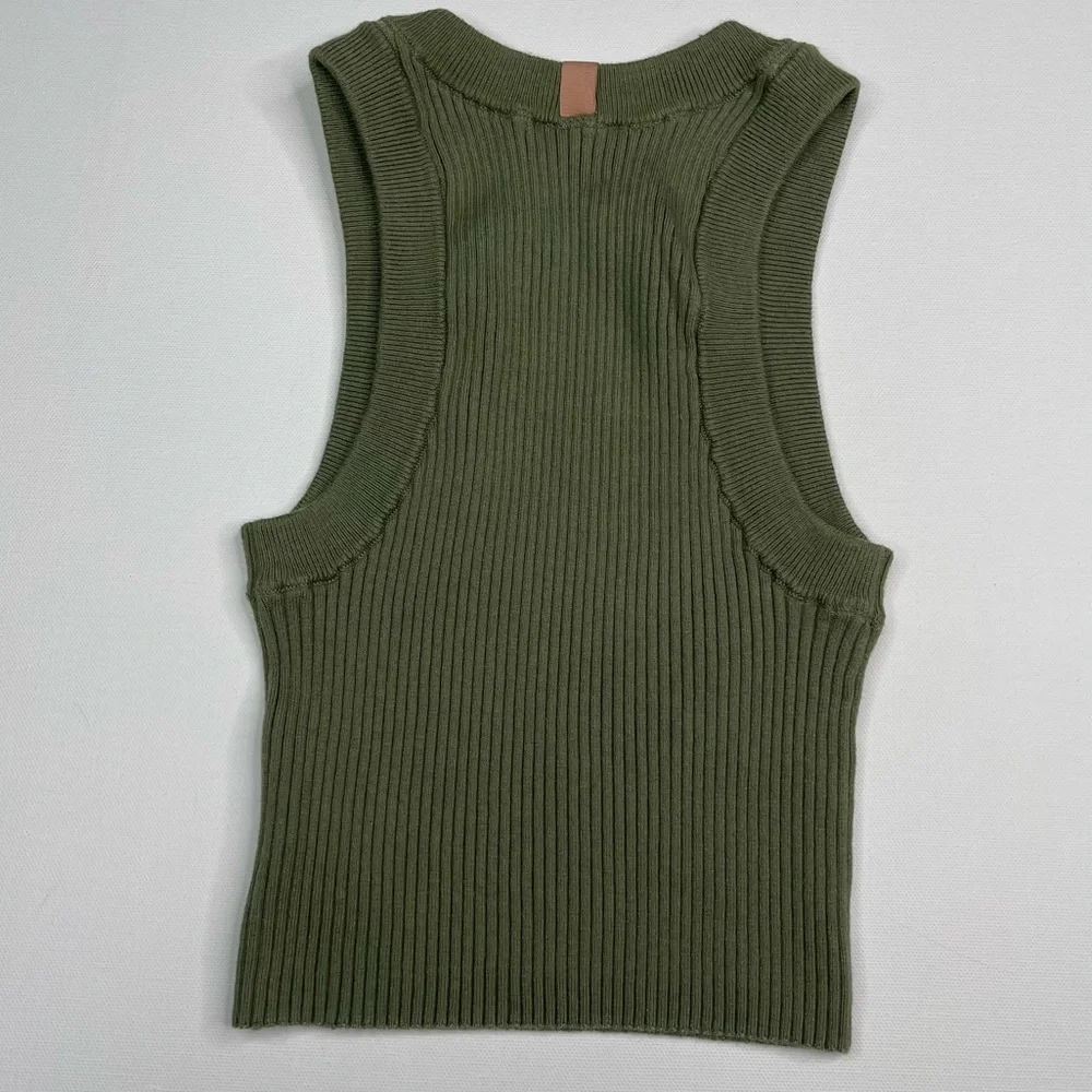 LUNYA Cozy Cotton Silk Crop Ribbed Tank Top Green Comfy Luxury Lounge  Summer - Picture 7 of 10